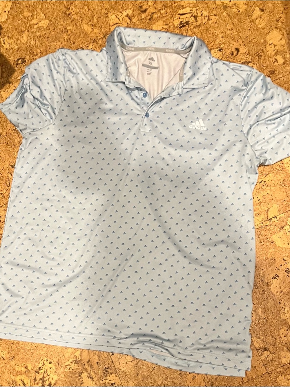 Adidas Men’s Light Blue Patterned Short Sleeve Golf Polo Shirt (XL)